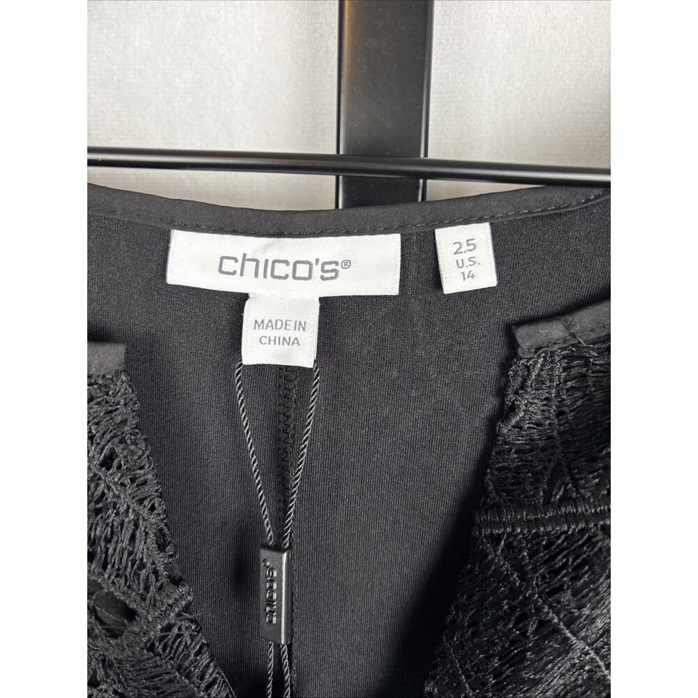 NEW Chico's Lace Leaf Dress Women's Size 14 Black Textured Short Sleeve Boho - Picture 6 of 12